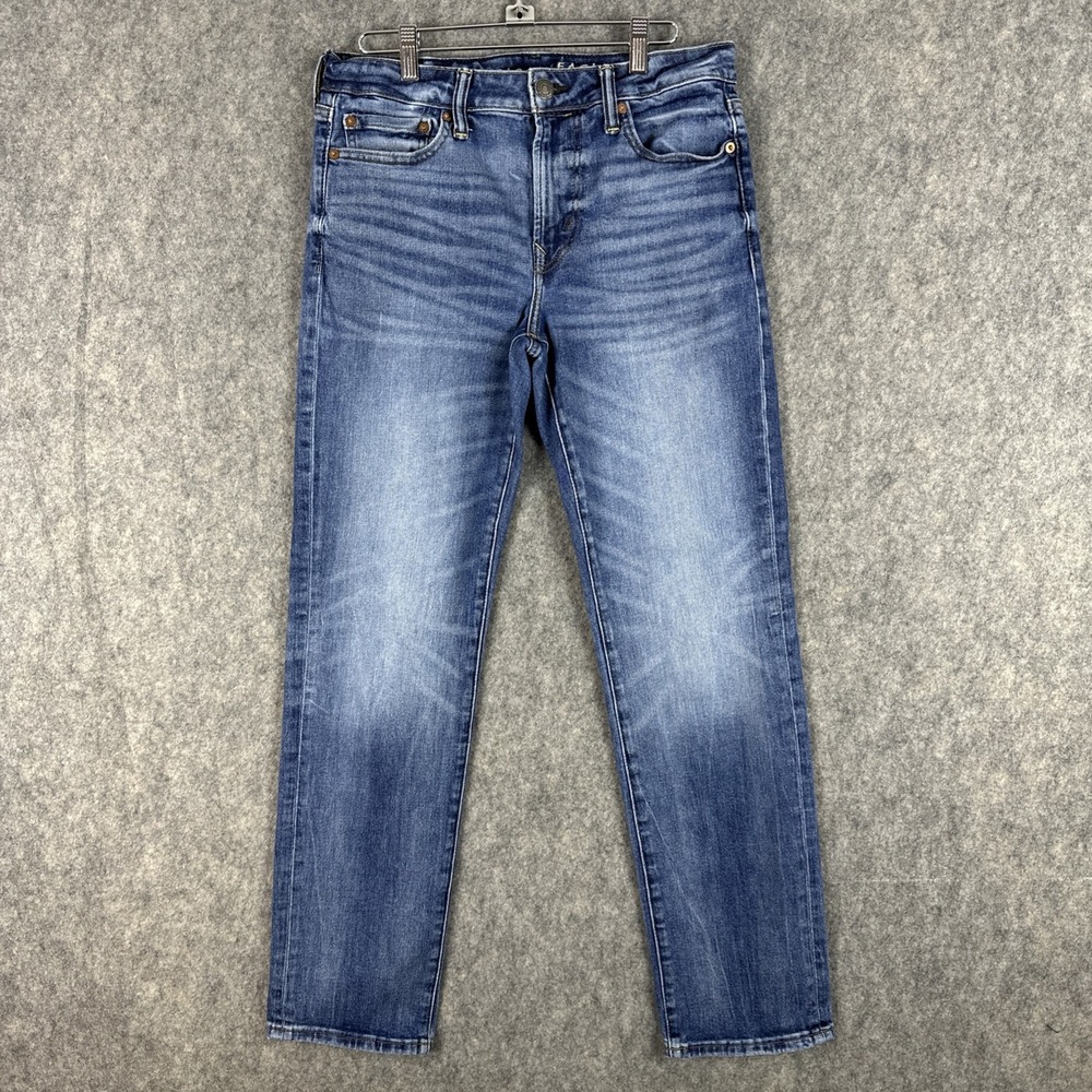 American Eagle Jeans Mens 30x32 Blue Original Straight Airflex+ Whiskered Denim